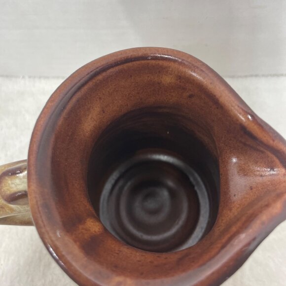 Handcrafted Brown Glazed Ceramic Pitcher Signed Saya - Picture 4 of 7